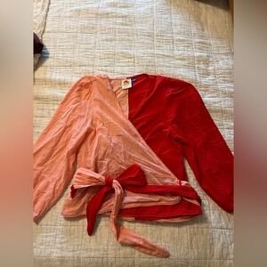 FARM Rio Vibrant Red and Pink Wrap Top
